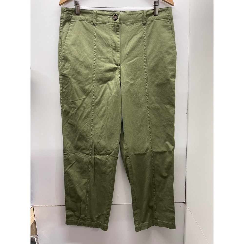 Ann Taylor Weekend Olive Green Seamed Chino Pants Womens 12 Straight Leg Utility